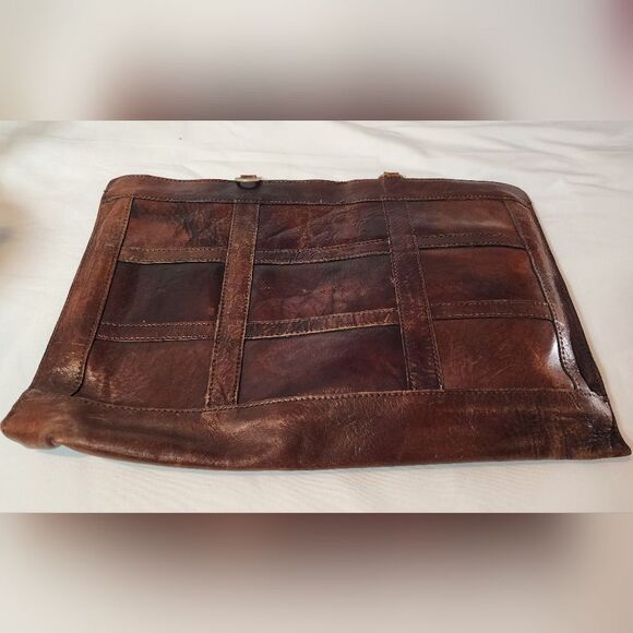 Vintage Brown Leather Slim Bag No Straps Approx 16.25in X 11.5in - Picture 1 of 4